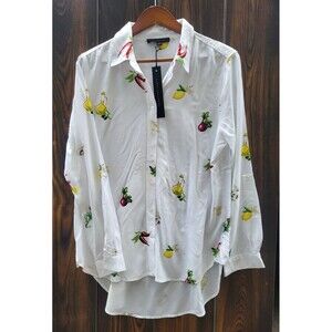 NWT Jane + Delancey Woman’s Long Sleeve Button Down Blouse Lemon Italian Food